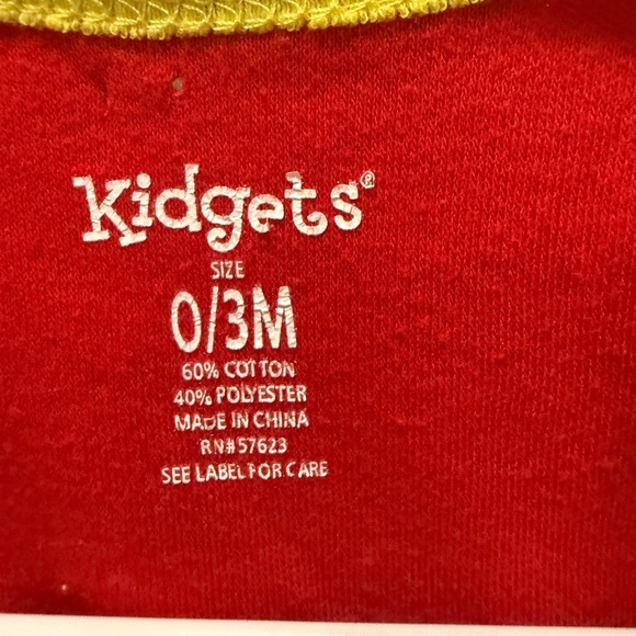 Kidgets Fireman Red and Yellow Baby Onesie Size 0/3 M - Picture 2 of 5